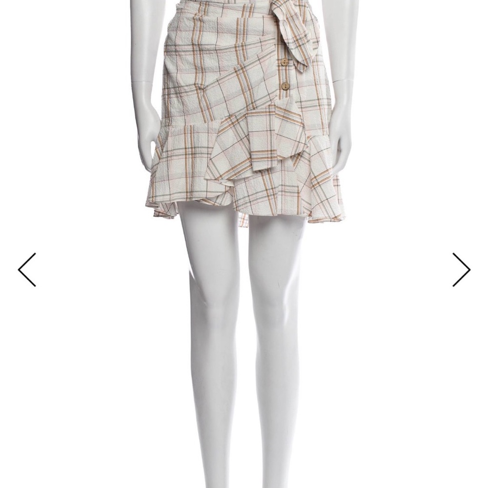 Veronica Beard Cream Plaid Asymmetrical Skirt
